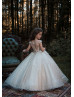 Ivory Lace Tulle Keyhole Back Floral Flower Girl Dress